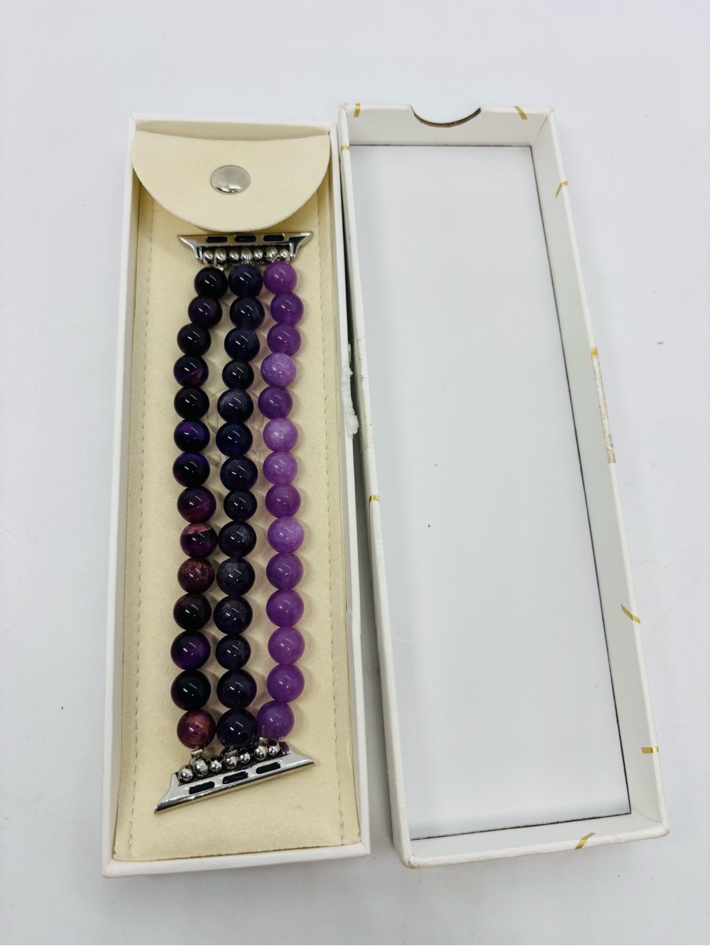 Triple-Row Purple Beaded Watch Band Connector